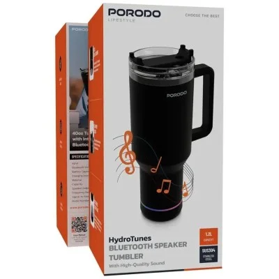 Porodo Lifestyle HydroTunes Bluetooth Speaker Tumbler With High-Quality Sound _ Black
